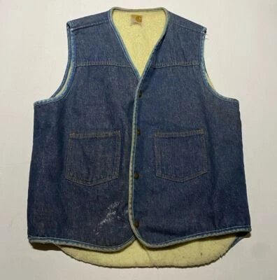 Chaleco de Colección Para Hombre Carhartt Denim Sherpa Forrado Talla LT Bolsillos Lavados Oscuros AJ8 Foto 1 de 4