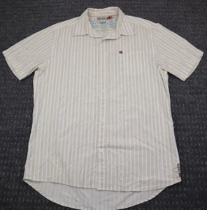 Quicksilver Casual Button Up Skater Shirt Men's Size L Tan Short Sleeves - Picture 1 of 16