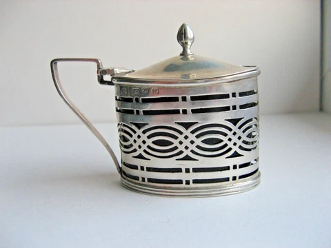 SILVER PIERCED MUSTARD POT - CHESTER 1898 Cover