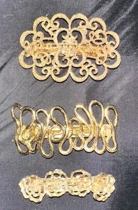 3 Vintage Floral Filigree Gold Brass Tone Hair Clip Barrette Ornate - Picture 1 of 3