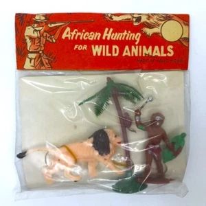 ORIGINL 1950's AFRICAN HUNT SAFARI PLAYSET ANTIQ TOY  HONG KONG MINT SEALED Mane - Picture 1 of 1