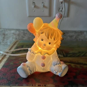 Vintage Ceramic Baby Clown Night Light  On Off Switch 6” Tall Holding Balloons - Picture 1 of 13
