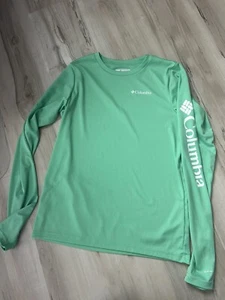 UNISEX KIDS COLUMBIA GREEN LONG SLEEVE HOODED FISHING OUTDOOR SHIRT SIZE L - Picture 1 of 4