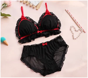 Sexy Cute Chiffon Bra & Panties Set Wirefree Soft Underwear Sleep Intimates Set - Picture 1 of 10