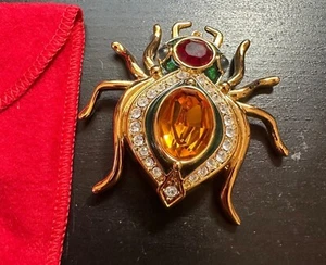 Spilla vintage KJL Kenneth Jay Lane scarabeo scarabeo multicolore strass - Foto 1 di 9