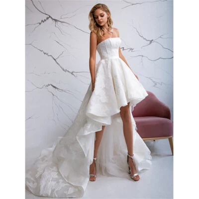 Beach Lace Applique High Low Wedding Dresses Sleeveless Vintage Bridal Gowns - Image 1 of 4