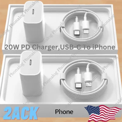 For iPhone 14 13 12 11 Pro XR PD Fast Charger Cord 20W USB-C Power Adapter Block - Image 1 of 4