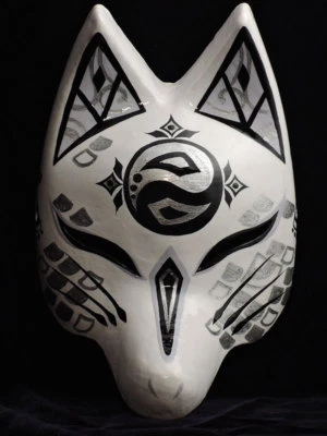 New Japanese fox half mask motif " Ryujin(dragon god) " Hand made Antique F/S - Image 1 of 4