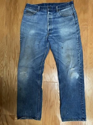 Vintage 501 Levis Early 80s Button Fly 33X34 Faded Denim Jeans Distressed - Image 1 of 4