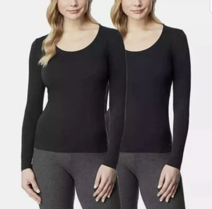 32 Degrees Heat 2 Pack Long Sleeve Scoop Neck Base Layer Top White Gray Black S - Picture 1 of 4