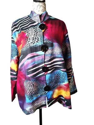 Caroline Rose XL Jacket, Abstract Animal Print, Art to Wear Lagenlook 100% Linen - Image 1 of 4