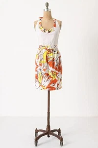 Delantal Anthropologie SALVIA Algodón Pindot Sarga Flores Tropicales Bolsillos Nuevo con Etiquetas - Imagen 1 de 1