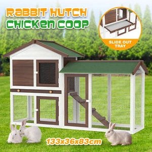 2 Storey Rabbit Hutch Chicken Coop Large Pet House Run Cage Waterproof Outdoor - Picture 1 of 11