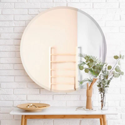 Large Round Wall Mirror Bathroom Bedroom Makeup Dressing Mirror Bevel Frameless - Image 1 of 4