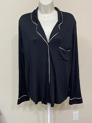 Shimera Women’s Black & White Trim Long Sleeve Button Up Soft  Pajama Top s L - Image 1 of 4