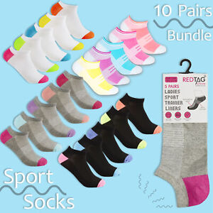 Ladies Womens Sports Socks Trainer Liner Ankle Liner Everyday Gym 10 Pairs Mix 
