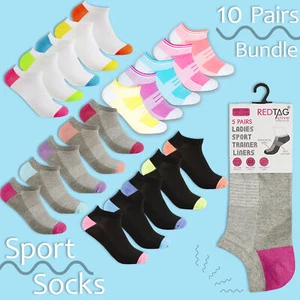 Ladies Womens Sports Socks Trainer Liner Ankle Liner Everyday Gym 10 Pairs Mix  - Picture 1 of 21