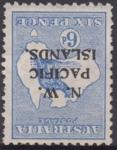 Stamp 6d ultramarine Kangaroo 1st watermark inverted NWPI type B overprint SG78w - Bild 1 von 2