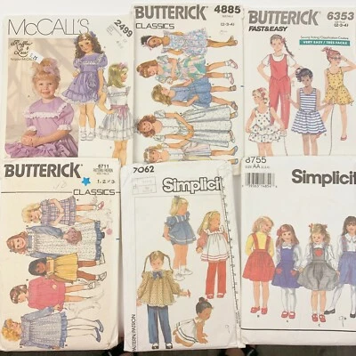 Vintage Lot of 13 80s 90s Butterick Simplicity Girls Dresses Pinafores Patterns - Image 1 of 4