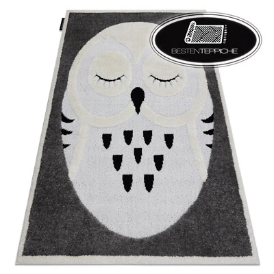 Moderne lustige Kinderteppiche "JOY" Eule für Kinder grau creme dick strukturell - Bild 1 von 4
