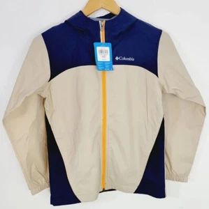 Columbia Boy's Glennaker Full Zip Waterproof Rain Jacket Youth Medium Blue Beige - Picture 1 of 9