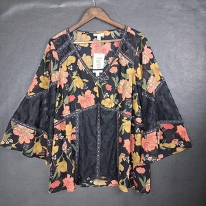 Cato Top Damen 2X Spitze Blumen Samtbesatz Festival Whimsigoth Fee schwarz - Bild 1 von 8