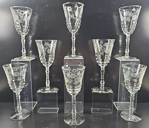 (8) Rock Sharpe 3005-8 Water Goblets Vintage Floral Cut Stemware Libbey MCM Lot - Picture 1 of 24