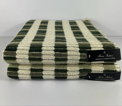 Juego de toallas de baño turcas Brooks Brothers Premium verde tostado 100 % algodón 2 piezas NUEVO Foto 1 de 4