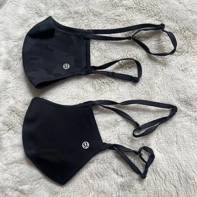 LULULEMON DOUBLE STRAP FACE MASK CAMO & BLACK NWOT BRAND NEW!  2 PAIRS - Image 1 of 4