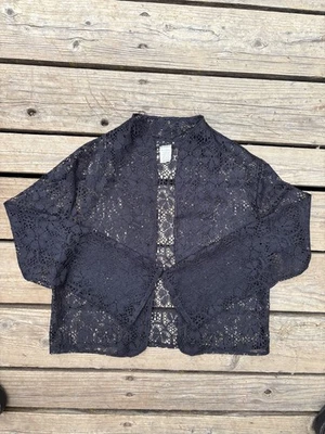 Blazer Blazer Vintage Años 70 - 90 Gótico Negro Encaje Chaqueta Recortada Grunge M Foto 1 de 4