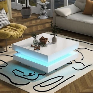 ✨Table Basse Carrée LED Bluetooth Moderne 70x70 cm Blanc Brillant Design - Bild 1 von 10