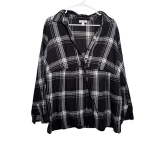 Liz Lange Maternity Blouse Women's XL Plaid Popover Long Sleeve Casual Top - Picture 1 of 10
