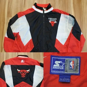 Chicago Bulls STARTER Windbreaker Jacke Big Logo Rot NBA Jordan Jugend Kinder L - Bild 1 von 18