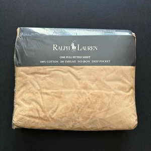 Ralph Lauren Vintage Avery Damask Floral Fitted Sheet Cafe Gold Tan- FULL/NEW - Picture 1 of 5
