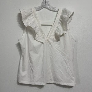 Marc New York Andrew Marc White Flutter Sleeve V Neck Tank Top Womens Size XL - Picture 1 of 5
