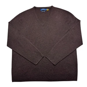 Polo Ralph Lauren Brown Washable Cashmere Pullover Knit V-Neck Sweater Mens 2XL - Picture 1 of 12