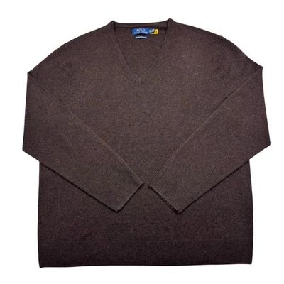 Polo Ralph Lauren Marrón Lavable Cachemira Pullover Tejido Cuello en V Suéter Para Hombres 2XL Foto 1 de 4