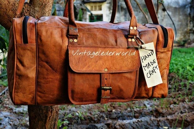 Nouveau Hommes marron Vintage en cuir véritable chèvre voyage bagages... - Photo 1/4