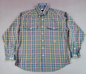 Tommy Hilfiger Men's Large VTG Green Plaid Button-Up Short-sleeve Casual Shirt - Picture 1 of 13