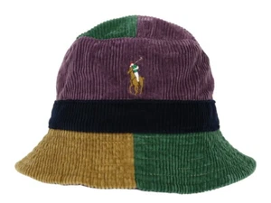Polo Ralph Lauren Corduroy Paneled Safari Bucket Hat Cap with Pony - Multicolor - Picture 1 of 4