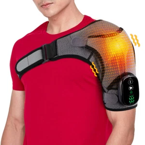Electric Heated Shoulder Massager Vibration Brace Wrap Therapy Joint Pain Relief - Picture 1 of 17