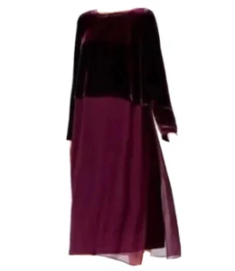PS $ 378 NEU MIT ETIKETT EILEEN FISHER RAISINETTE SAMT & DURCHSICHTIGE SEIDE 2-TEILIGES STAUDERKLEID SET - Bild 1 von 1