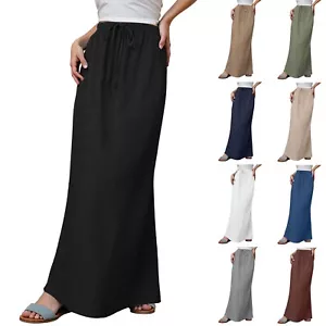 Maxi gonne in lino da donna lunghe cotone lino estive con coulisse in vita linea A - Foto 1 di 51