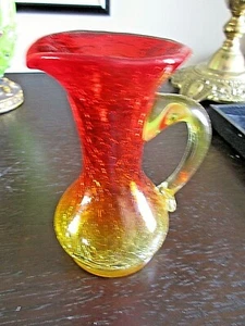 Amberina Crackle Little Glass Pitcher 5": Tall - Picture 1 of 4