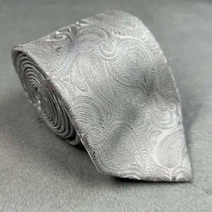Laurant Bennet Milano silber/weiße Paisley Mikrofaser Krawatte 57"x 3,25" Neu mit Etikett - Bild 1 von 10