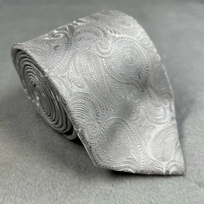 Laurant Bennet Milano Silver/White Paisley Micro-Fiber Tie 57"x 3.25" NWT - Image 1 of 4