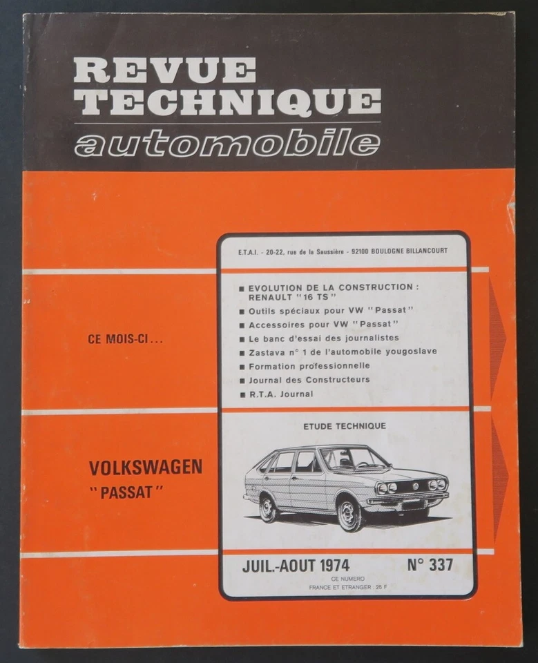 REVISIÓN TÉCNICA AUTOMOTRIZ RTA 337 VOLKSWAGEN PASSAT RENAULT 16 TS - Imagen 1 de 1