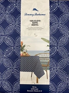 Tommy Bahama Blue Batik Print Tablecloth 70” Round Indoor Outdoor - Picture 1 of 1