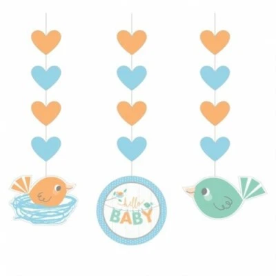 Hello Baby Boy Hanging Paper Cutout Decorations 3 Per Pack 36" Baby Shower Decor - Image 1 of 2