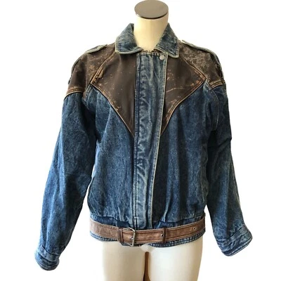 Chaqueta de Camionero BB Dakota Vintage Talla Pequeña Azul Denim Cuero Gran Tamaño Foto 1 de 4